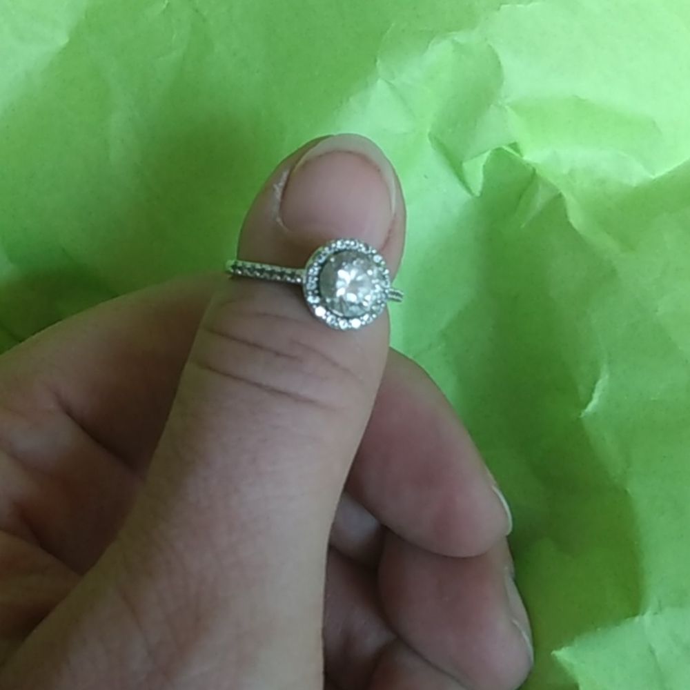 CZ halo round stone sterling silver engagement ring size 7 - Picture 6 of 6